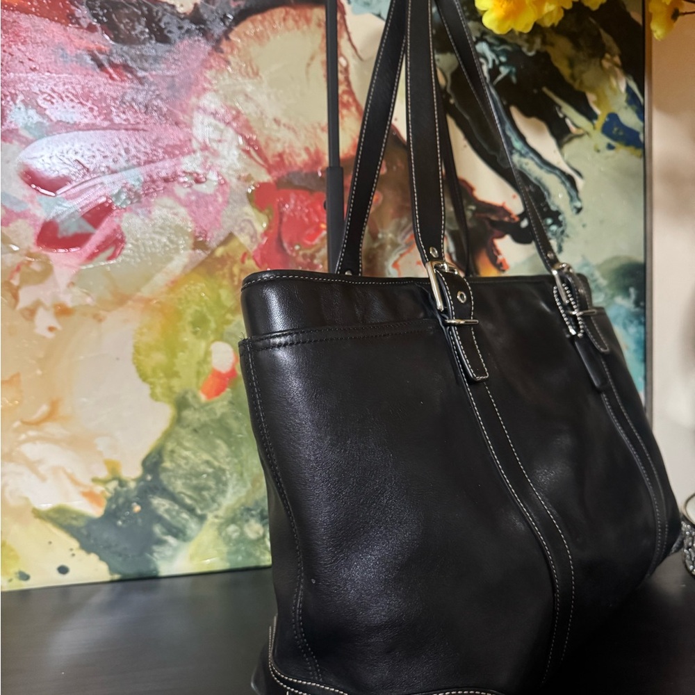 Coach Black Leather Tote Bag - Picture 2 of 10